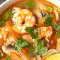 Tom Yum Talay Soup · Spicy. Assorted seafood with fresh mushroom in spicy lemongrass broth.