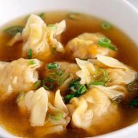 Wonton Soup · Shrimp and chicken in a clear light broth with green vegetable.