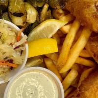 Fish & Chips · Beer Battered True Cod (3 pieces)/Fries/Cider Slaw/Tartar Sauce