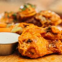 10 Federal Wings · served with celery, carrots + house ranch or blue cheese. Choose between Buffalo, Honey Hot,...