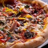 Big Star Pizza · Schreiner’s Sausauge, Molanari Pepperoni, Red & Yellow Bell Pepper, Mushrooms, Red Sauce, Ol...