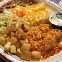 Enchilada & Eggs · Two flat cheese enchiladas smothered with red or green chile sauce, topped with two eggs any...