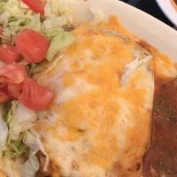 Chili Relleno Dinner · Two crispy rellenos, choose from cheese, ground beef, shredded beef or chicken. Served with ...