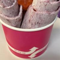 Blush Berry Ice Cream · Vanilla, blackberry, blueberry raspberry and gummy bears.