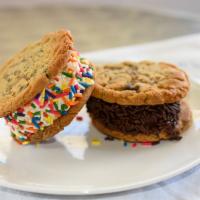 Chocolate Chip Cookie Sandwich · Two of our in store baked chocolate chip cookies with triple chocolate froyo with chocolate ...