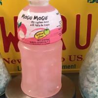 Lychee Mogu Mogu  · 10.82 fl oz. bottle, 25% lychee juice with nata de coco