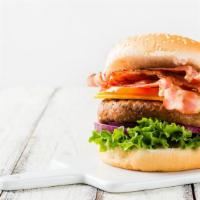 Bbq Bacon Burger · Delicious 2 slices thick bacon and house sauce.