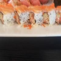 Samurai Roll · Spicy salmon, spicy crab, cucumber and crunch outside is salmon.