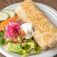 Burrito Meal · Flour tortilla filled with Mexican rice, beans, cheese, sour cream and your choice of protei...