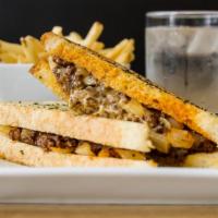 Beef Patty Melt · Ground beef, sautéed onions, white American cheese, and your choice of white, wheat or sourd...