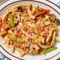 Arroz Con Pollo · Tender sliced chicken breast with mushrooms, tomatoes, onions, and green peppers. Served on ...