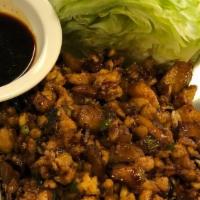 Chicken Lettuce Wrap · Wok seared minced white meat chicken with mushrooms,, water chestnuts, scallions, garlic and...