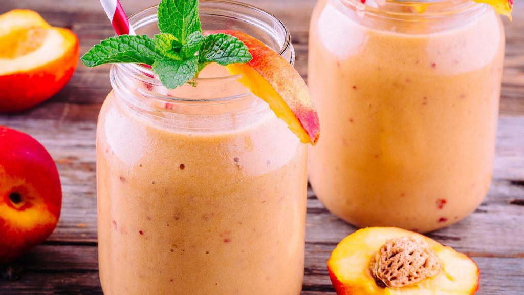 Peachy Mango · Real Peaches, Mango, Choice of Protein, and Choice of Smoothie Base.
(Contains Dairy)
(Non-Dairy Vegan Version Available As Well)