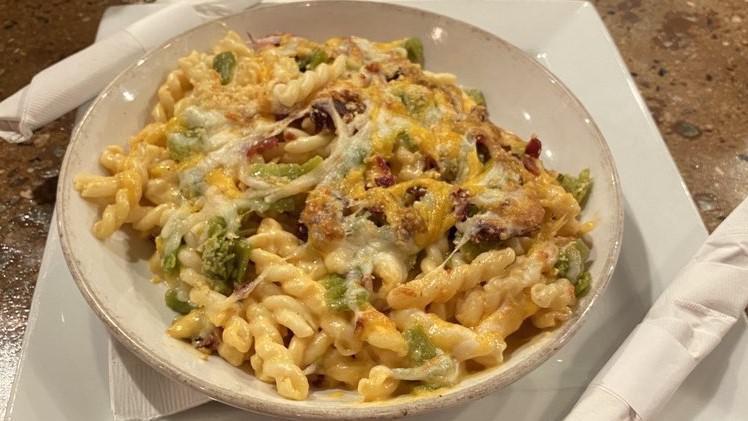Half Loaded Mac: The Hatch · (lcebreak IPA) Spicy hatch green chilies, bacon, cheese sauce, shredded cheese, and bread crumbs.