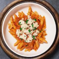 Valkyrie Vodka Pasta (Corkscrew Pasta) · Corkscrew pasta cooked with creamy tomato and white sauce blend. with your choice of toppings!