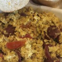 Scrambled Eggs And Sausage Sandwich (Or, The Hen And The Hog) · Our special Egg Scramble w/ daily-available roasted Vegetables. Served in toasted French Bre...