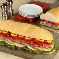 Italian Super Sub Sandwich · Honey Ham, Hard Salami, Pepperoni, Provolone, Pepperoncini & Leaf Lettuce on Scratch Made Fr...