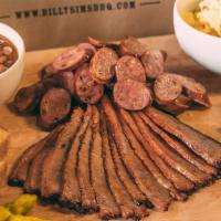 Gameday Pack · Feeds 3-4. 1.5 pounds of smoked meat, 2 Sides (1 pint each), BBQ sauce and 4 slices of Texas...
