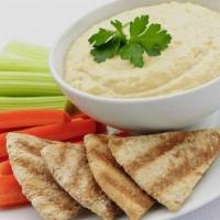 Roasted Red Pepper & Garlic Hummus · Served with Pita Points and Vegetables