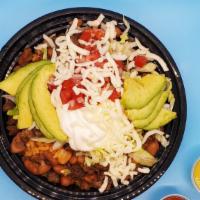 Asada Burrito Bowl · Rice, pinto beans, choice of meat, lettuce, pico de gallo, sour cream, cheese, and avocado s...