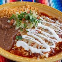 Cheese Enchiladas · Gluten-Free. Topped w/cheese, sour cream, red or green sauce.