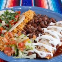Enchilada Taco · Gluten-Free. Choice of protein for enchilada topped w/cheese & sour cream. Choice of protein...