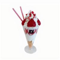 Strawberry Blush / 草莓妝 · pure milk ice-cream with Fresh Strawberry, Strawberry Drizzle Pocky & Corn Flakes and crysta...
