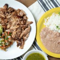 Plato De Carnitas · Our pork carnitas is slowly cooked with the finest and traditional ingredients to enhance it...