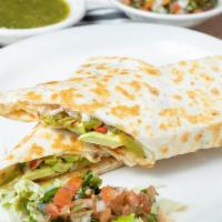 Burrito Avocado · New. Flour tortilla filled with steak or chicken, green peppers, onions, avocado, and cheese...