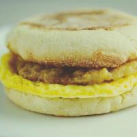 Sausage & Egg Breakfast Sandwich · Dairy free. Fluffy egg and Italian sausage patty on toasted English muffin with dairy-free h...