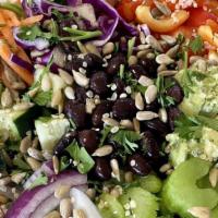 Garden Delight Salad - Entree · Soy free, vegan, gluten free. Red bell pepper, carrot, cucumber, celery, red onion, black be...