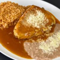 Chile Relleno · A poblano chile (sometimes it’s hot!), stuffed with jack cheese, dipped in an egg batter, an...