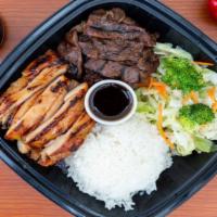 Chicken Teriyaki & Beef Teriyaki · Chicken Teriyaki and Beef Teriyaki combo served with steamed rice and vegetables.