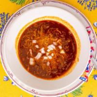 Dad'S Homemade Chili (Bowl) · Made rick and thick with ground beef and beans, garnished with Cheddar cheese and diced onio...