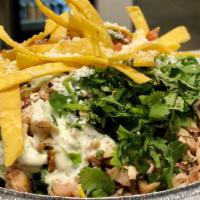 Rice Bowl · Choice of Protein on Mexican Rice topped with Lettuce, Pinto Beans, Pico de Gallo, Shredded ...
