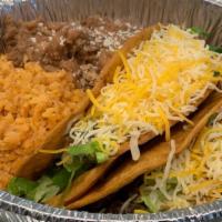 Tacos Dorados Plate  · 2 Crunchy tacos , Choice of Asada, Chicken, Adobada, fish, Shrimp. Comes with Lettuce, pico ...