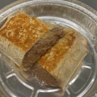 Beans & Cheese Burrito · 12 in flour tortilla with refried beans and Mexican blend cheese. VG & V