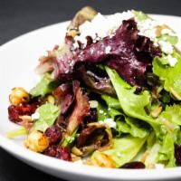 House Salad · mixed greens, spiced hazelnuts, dried cranberries, sunflower seeds; with choice of dressing,...