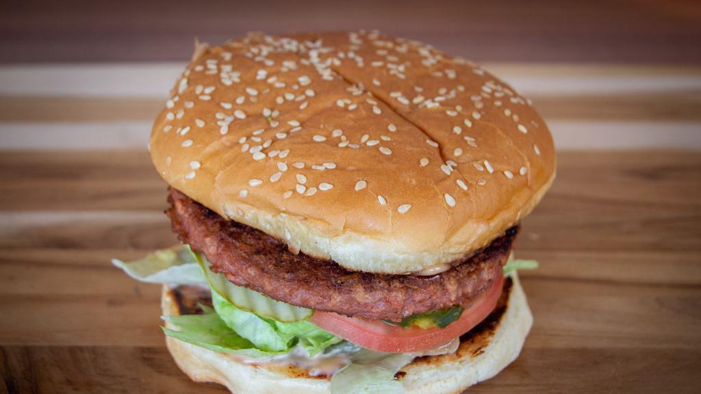 Beyond Burger · Plant-based burger, American or Swiss cheese, lettuce, tomato, pickles, secret sauce.