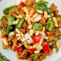 Kung Pao Chicken · White meet chicken Stirfry with kungpao sauce, topped with peanuts, light spicy.