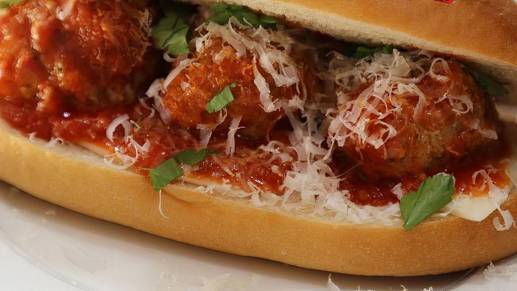 Meatball Sub · Homemade meatballs slathered in our amazing marinara recipe, topped with melted parmasean and mozzarella cheeses. Comes with a side of fries