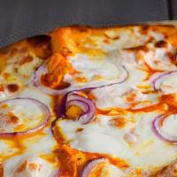 Buffalo Chicken · Pizza with a little kick! A light brush of wing sauce as a base. Followed by breaded chicken...
