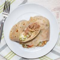 Vegetarian Burrito · With whole pinto beans, rice, guacamole, sour cream, lettuce, pico and cheese.