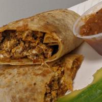 Chorizo Burritos · El Jefe Breakfast Burritos favorite: Flour tortilla filled with eggs and chorizo comes with ...