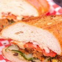 Field Roast Italian Veggie Sausage Grinder · Plant-Based Italian Sausage with tomatoes, red onions, olives, pepperoncini, roasted red pep...