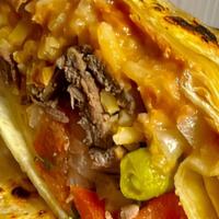 Asada Meat Burrito · Marinated Beef, refried Beans, Mexican Rice, Pico de Gallo