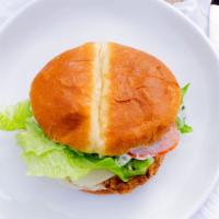 Onslow County Chicken Sandwich · Breaded chicken, lettuce, tomato, provolone, mayo.