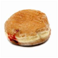 Raspberry Filled Donut · Everyone's favorite filled donut. Airy, light, glazed donut loaded with sweet, raspberry jel...