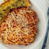 Fresh Spaghetti (Soup) · Fresh spaghetti in special marinara or meat sauce. Served with two pieces of garlic bread.