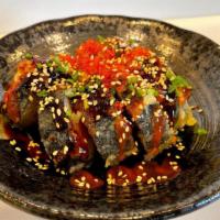 Dynamite X · fried spicy tuna and avocado with spicy eel sauce, tobiko and sesame seed *